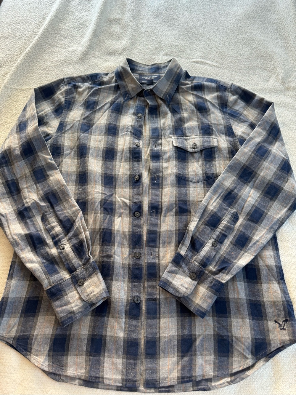 American Eagle Outfitters Slim Fit Plaid Cotton Shirt Blue & Gray Size Medium